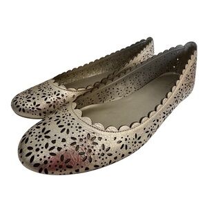 Coach Carsin Gold Metallic Leather Cut Out Flat Ballet Loafer Shoes Size…